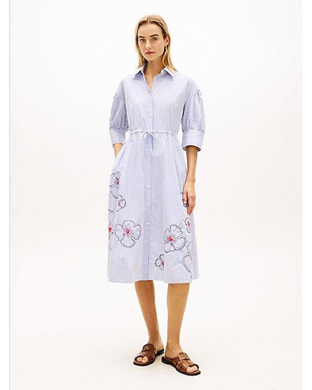 Tommy Hilfiger White Embroidery Poplin Midi Shirt Dress