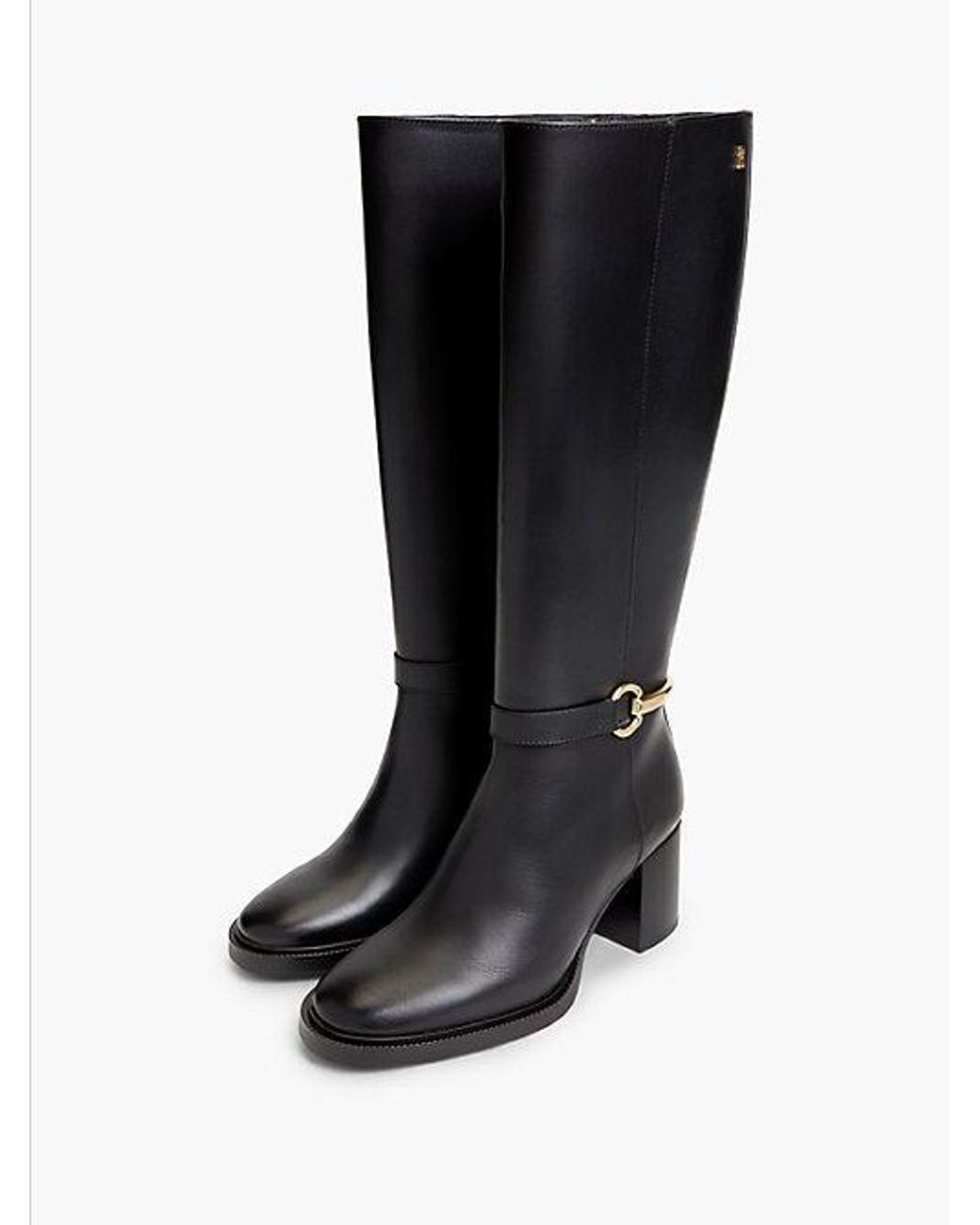 Tommy Hilfiger Black Leather Block Heel Riding Boots