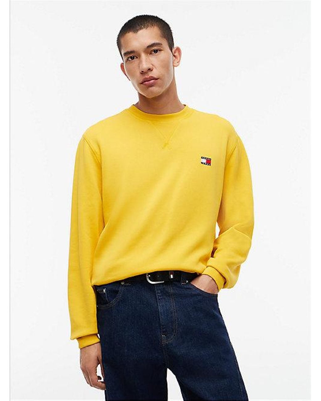 Tommy Hilfiger Yellow Tommy Jeans Badge Fleece Crew Neck Sweatshirt for men