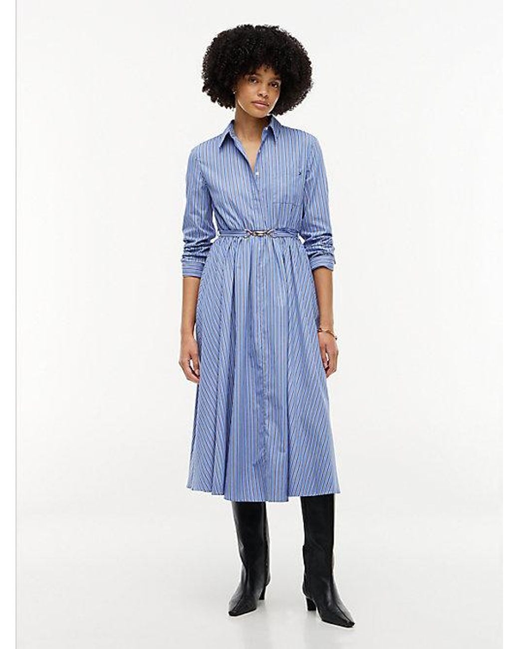 Tommy Hilfiger Blue Belted Midi Shirt Dress
