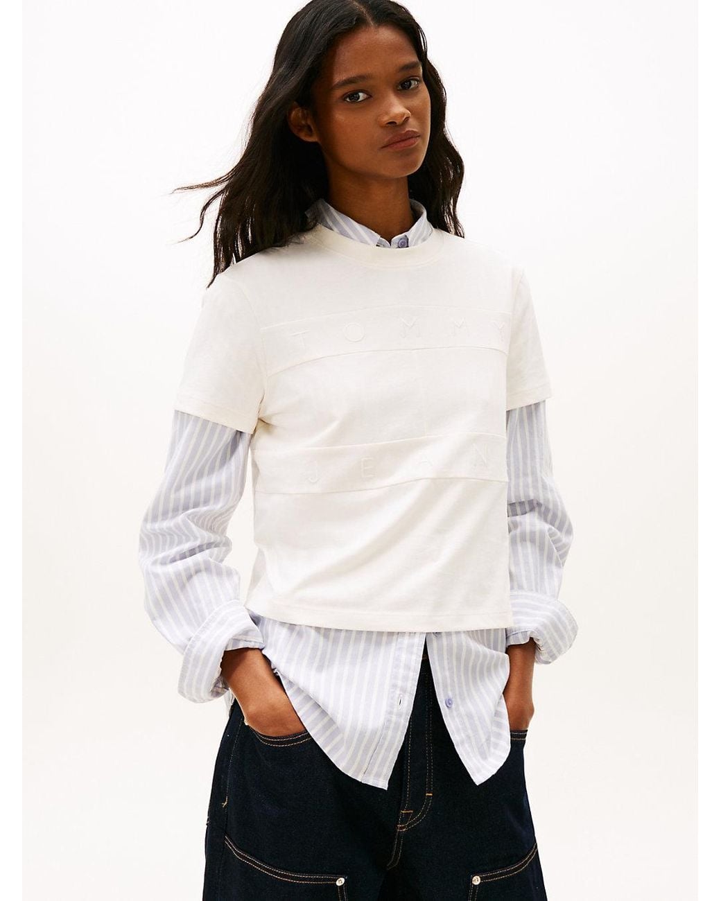 Tommy Hilfiger White Tonal Logo Crew Neck T-Shirt