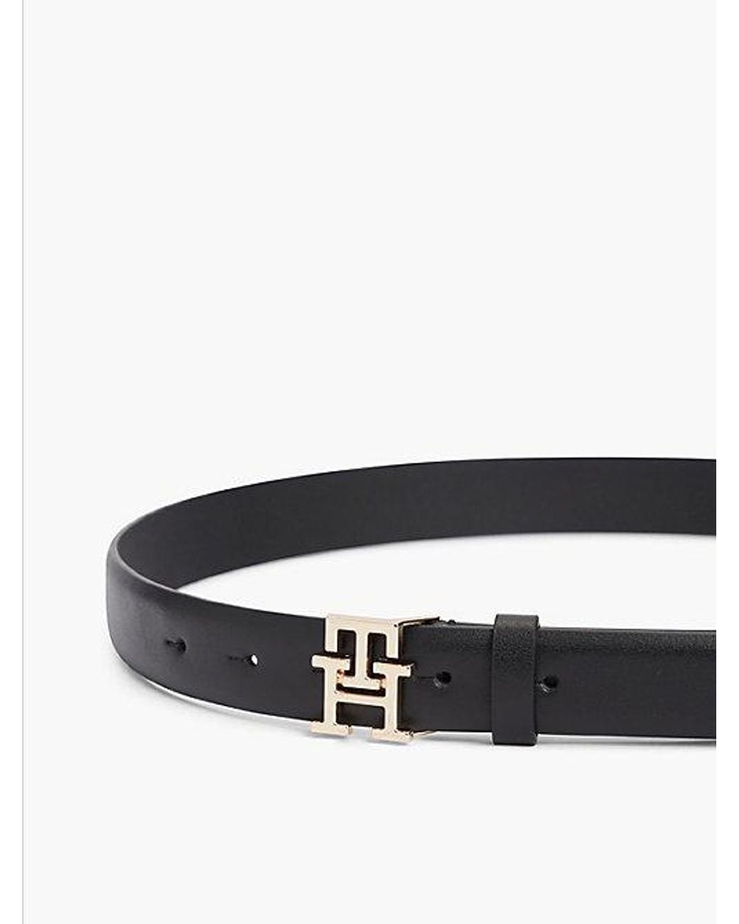 Tommy Hilfiger Black Leather Th Monogram Plaque Buckle Belt