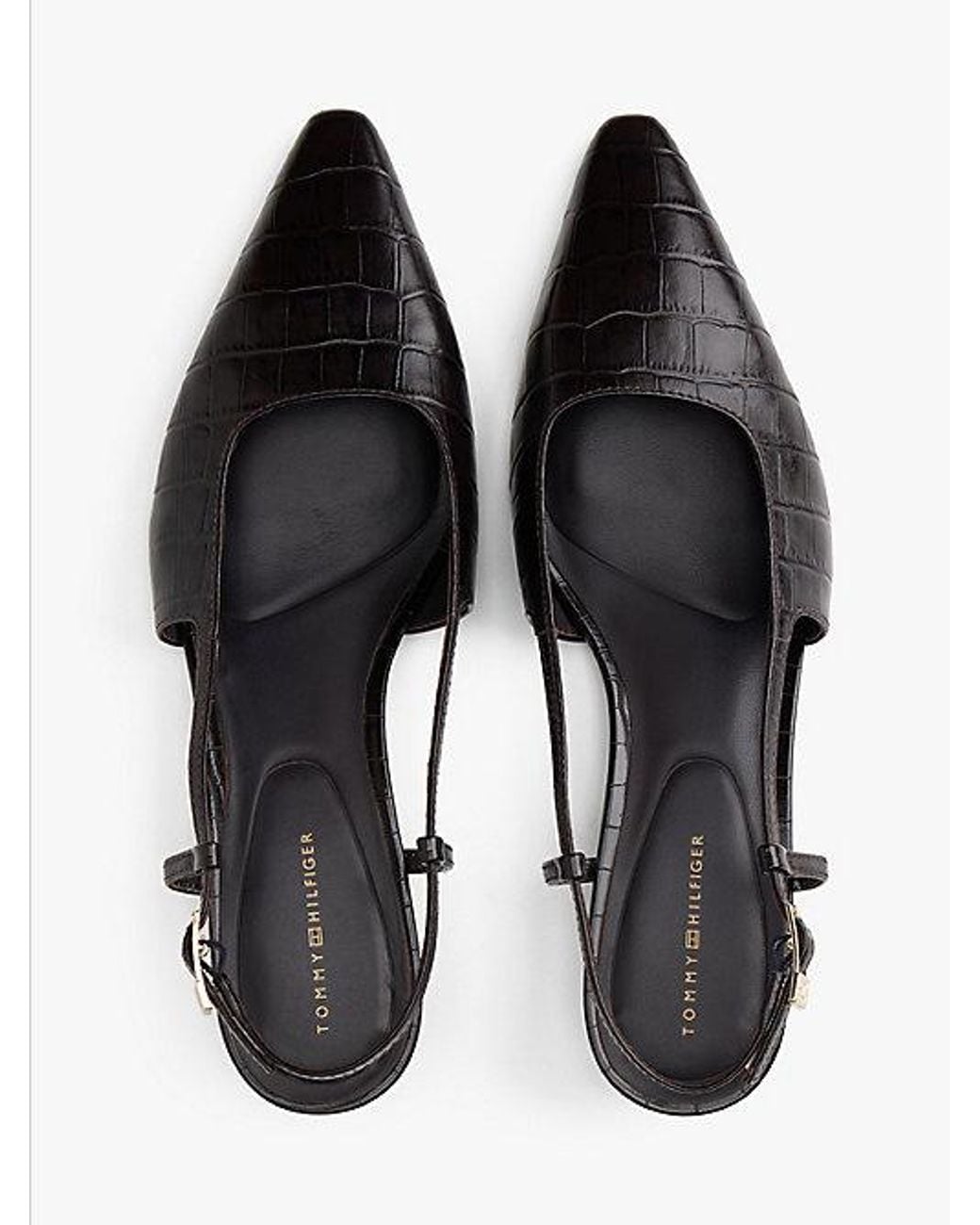 Tommy Hilfiger White Croco Print Slingback Kitten Heels With Leather