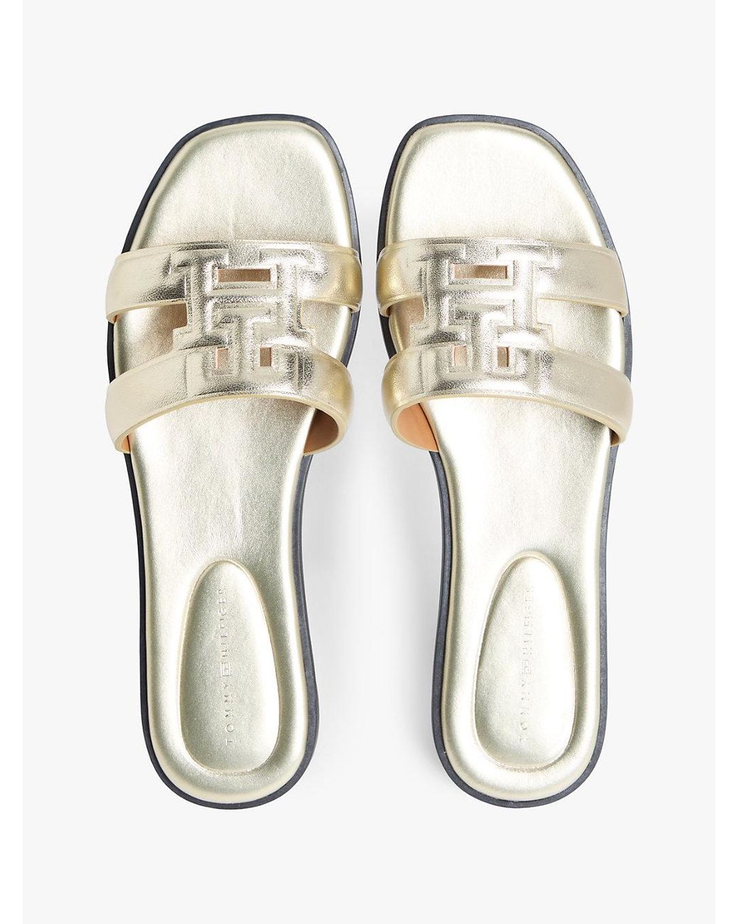 Tommy Hilfiger White Metallic Leather Slip-On Mules