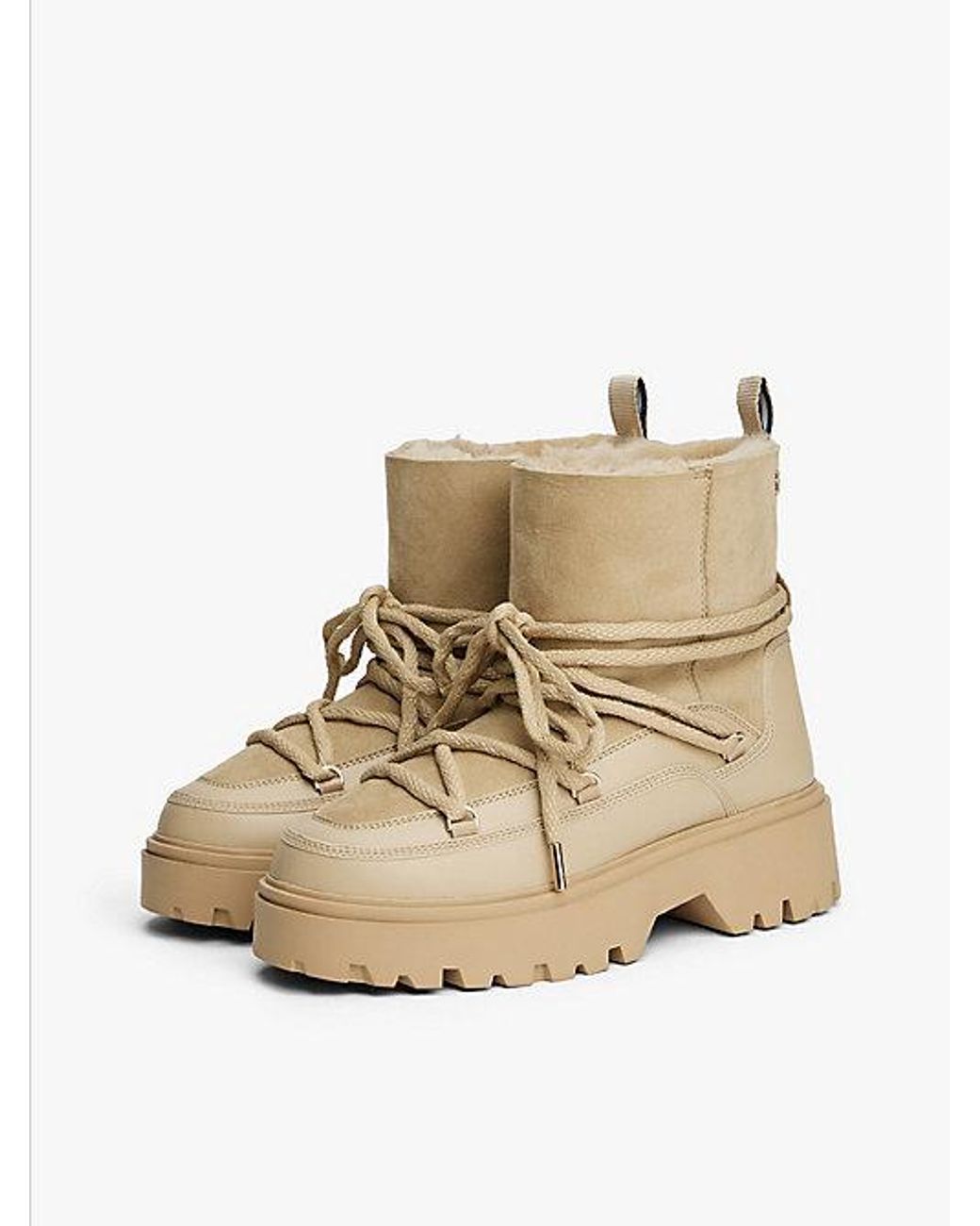 Tommy Hilfiger Natural Leather Th Monogram Cleat Snow Boots