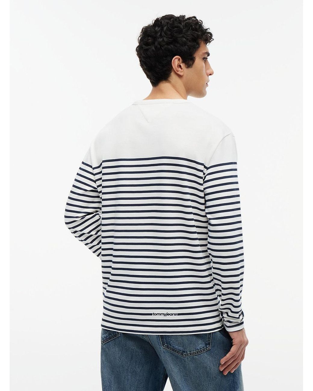 Tommy Hilfiger White Logo Stripe Jersey Long Sleeve T-shirt for men