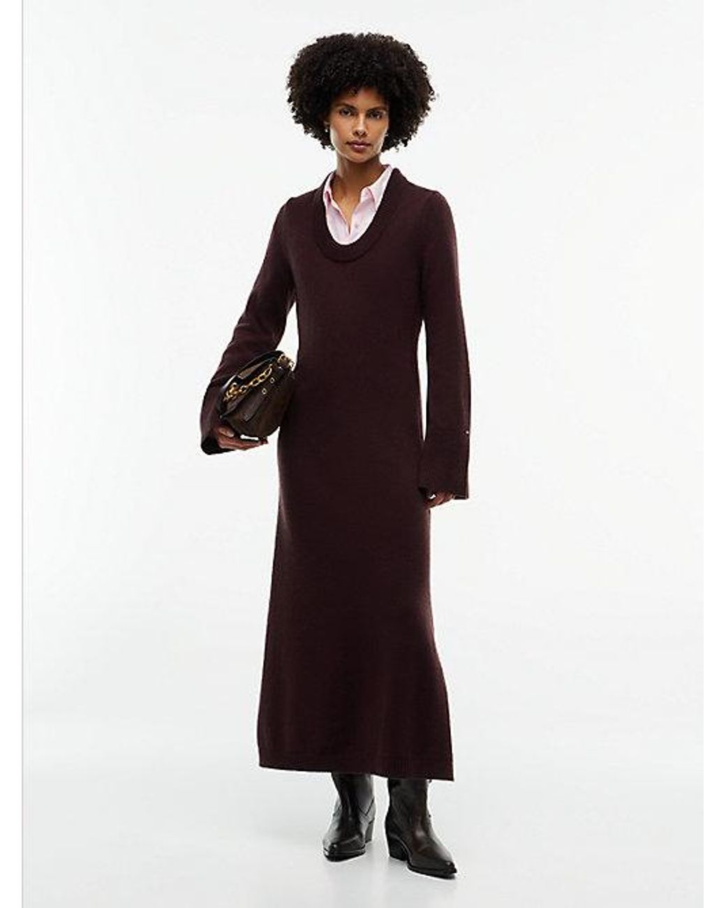 Tommy Hilfiger Multicolor Scoop Neck Long Sleeve Dress With Silk