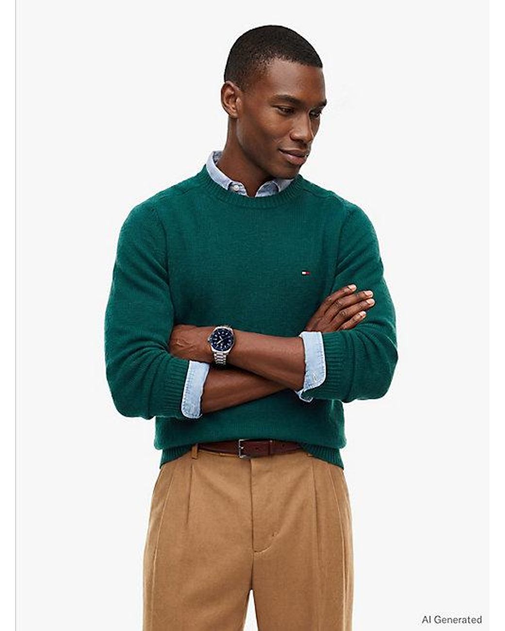 Tommy Hilfiger Green Pure Lambswool Crew Neck Jumper for men