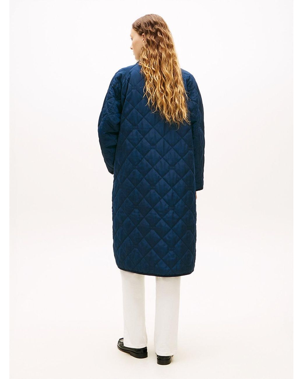 Tommy Hilfiger Blue Flag Quilted Padded Oversized Longline Coat