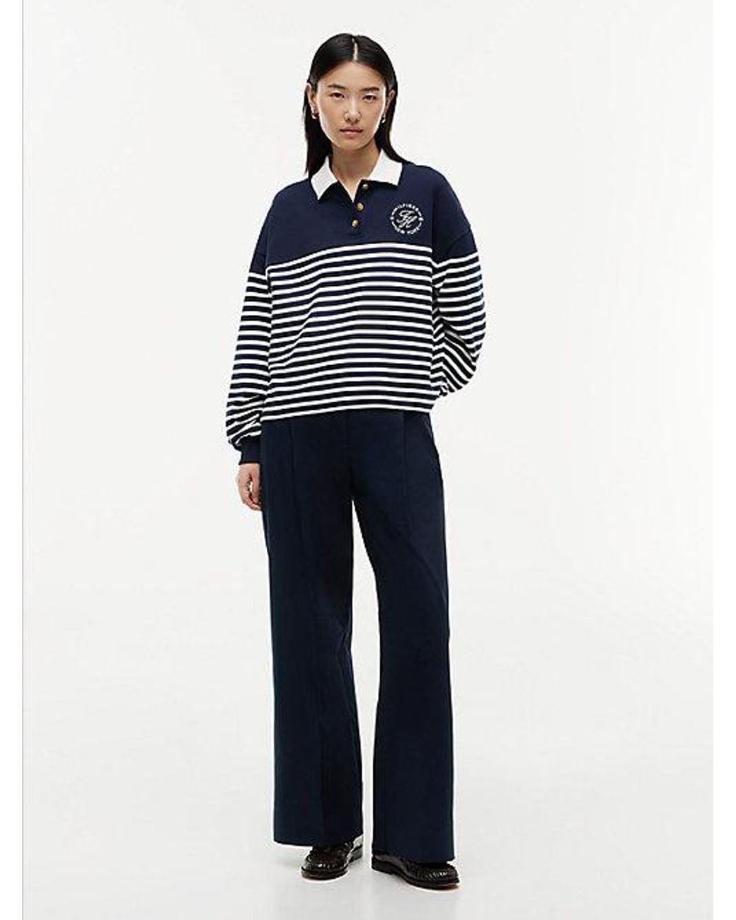 Tommy Hilfiger Blue Tone Button Relaxed Polo Sweatshirt