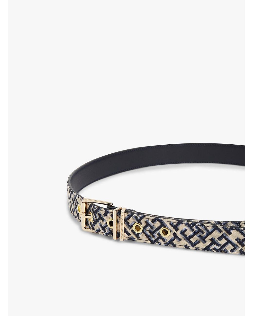 Tommy Hilfiger White Jacquard Double Keeper Square Buckle Belt