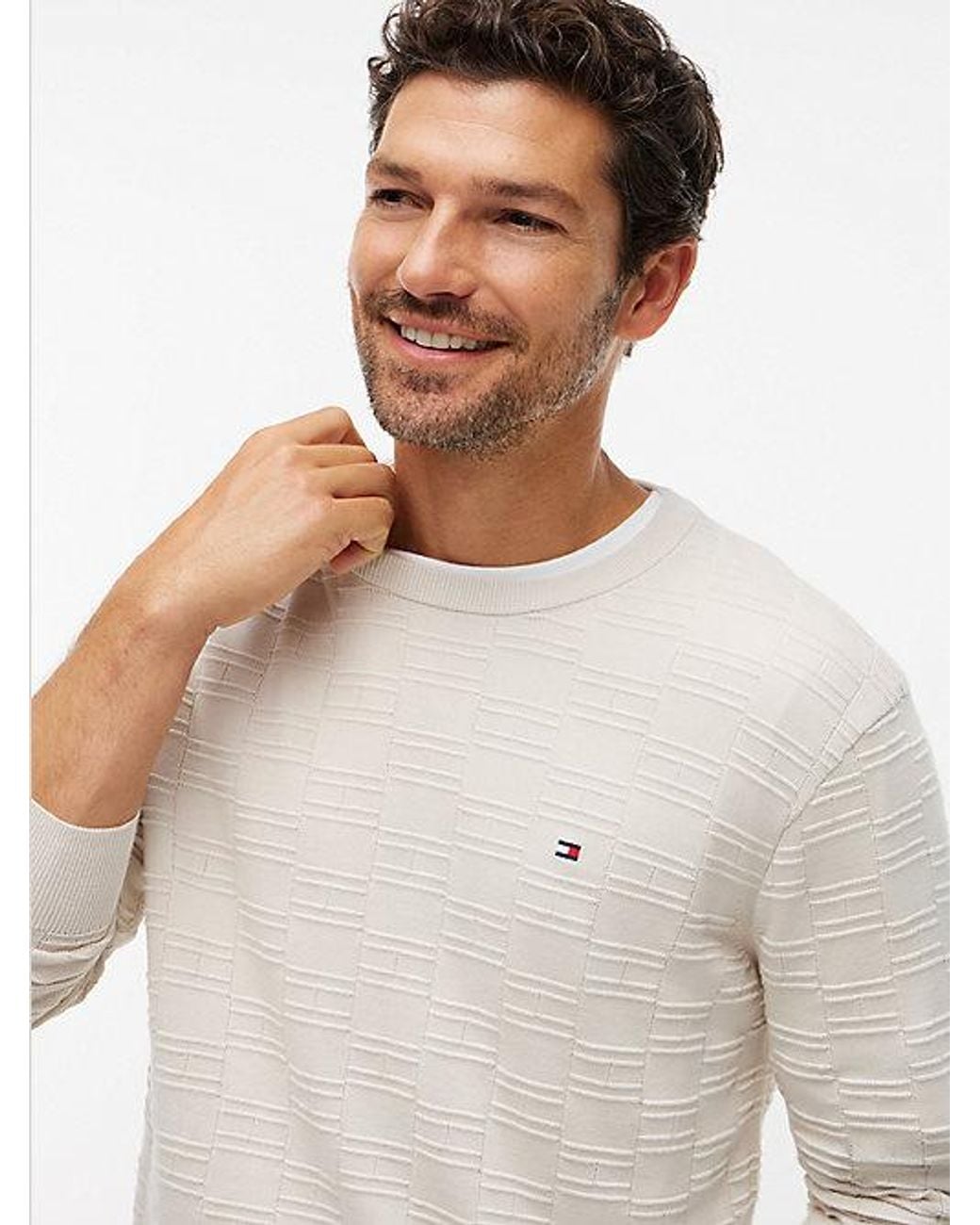 Tommy Hilfiger White Flag Knit Crew Neck Jumper for men