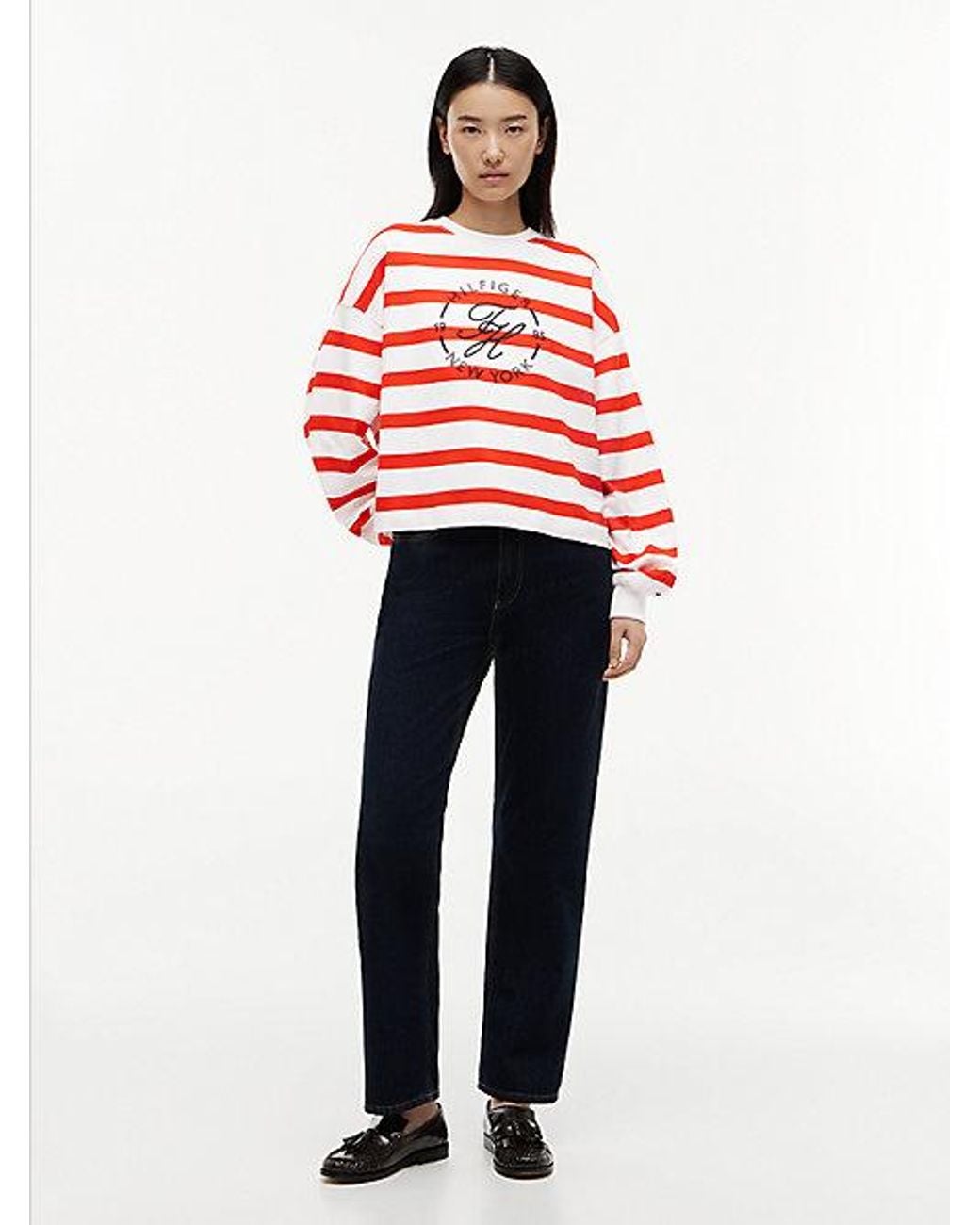 Tommy Hilfiger Red Logo Relaxed Crew Neck Sweatshirt