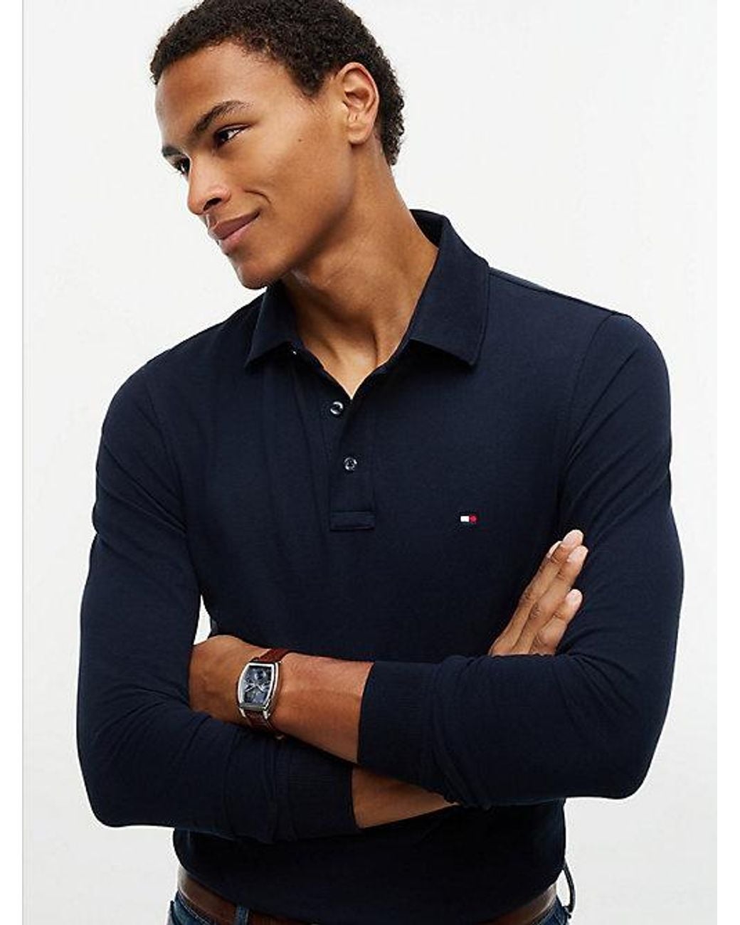 Tommy Hilfiger Blue 1985 Slim Fit Long Sleeve Polo Shirt for men