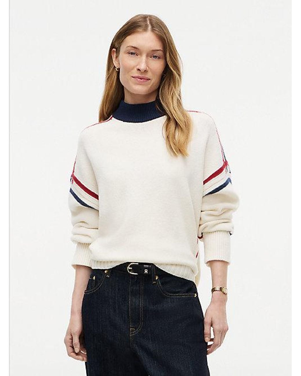 Tommy Hilfiger White Pure Wool Oversized Mock Neck Jumper