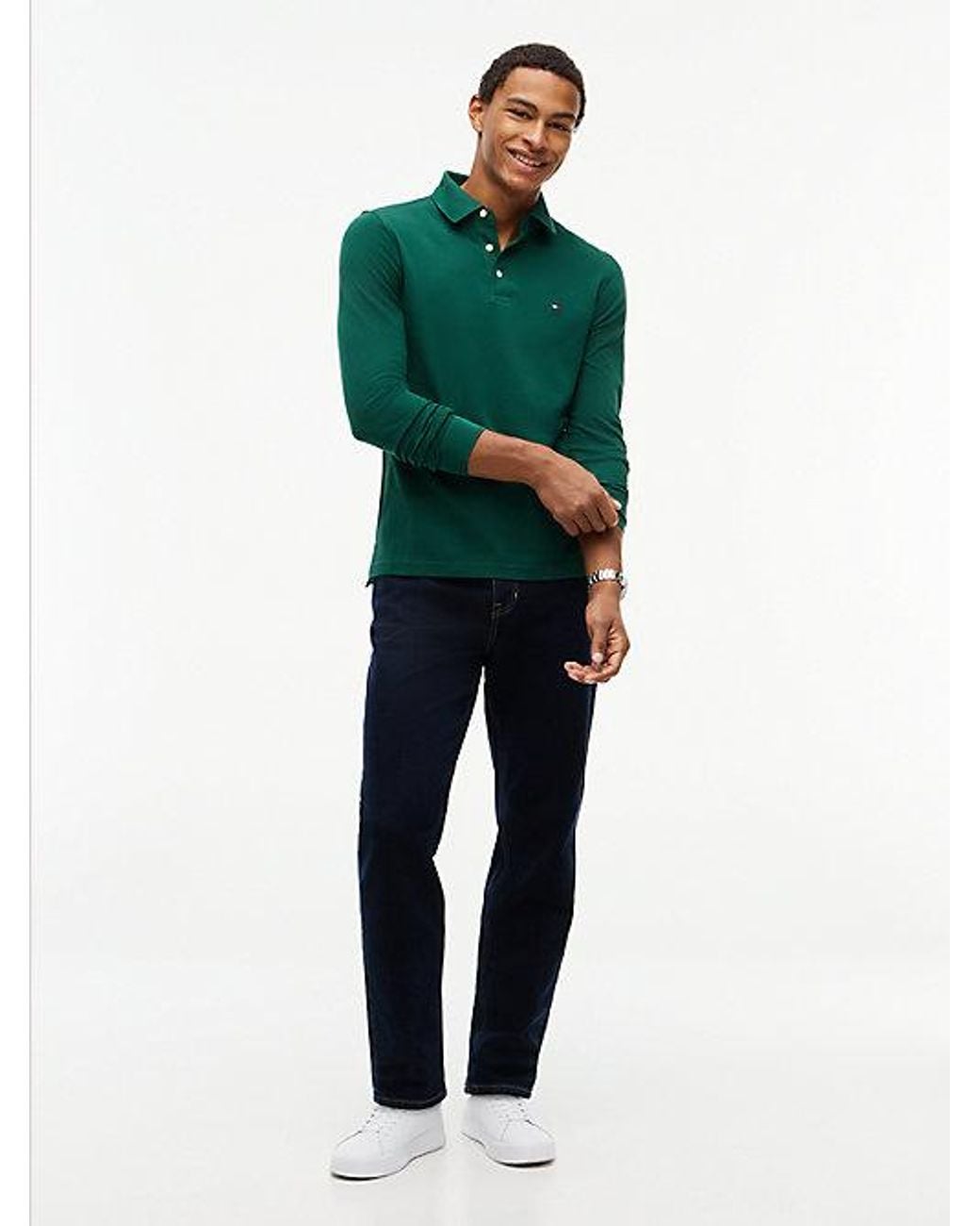 Tommy Hilfiger Green 1985 Slim Fit Long Sleeve Polo Shirt for men