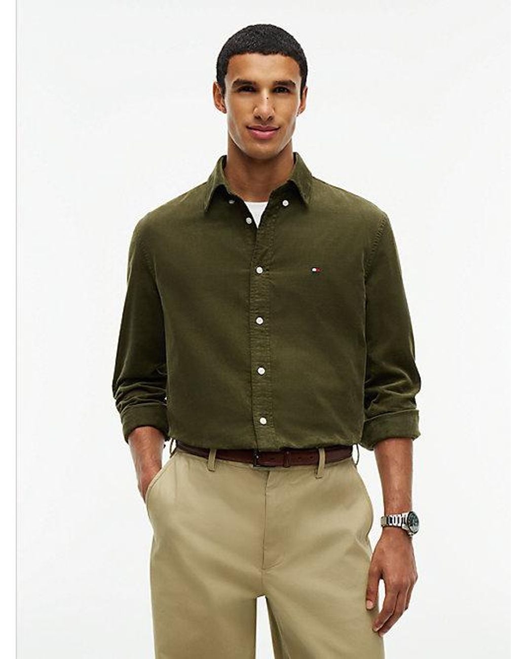 Tommy Hilfiger Green Regular Fit Fine Corduroy Shirt for men