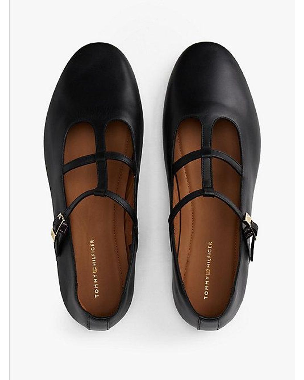 Tommy Hilfiger Leren Ballerina Met Dubbele T-Strap in het White