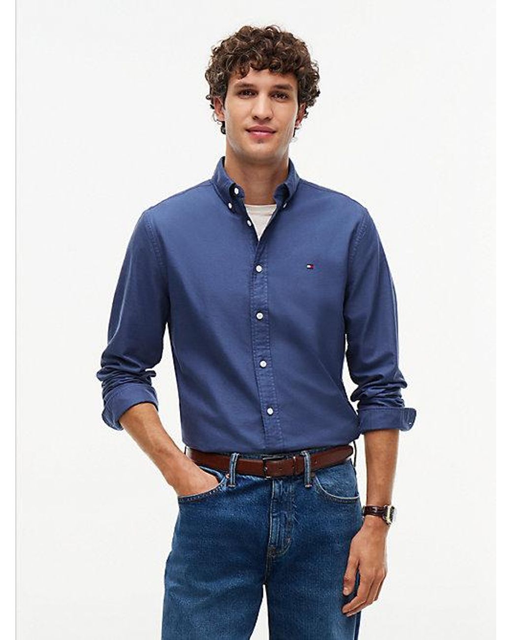 Tommy Hilfiger Blue Regular Fit Flag Embroidery Oxford Shirt for men