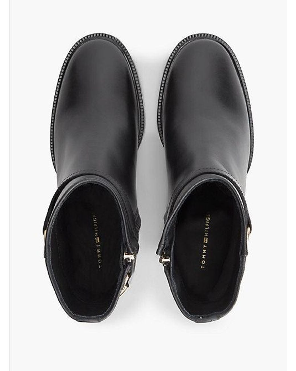 Tommy Hilfiger Black Block Heel Leather Riding Ankle Boots