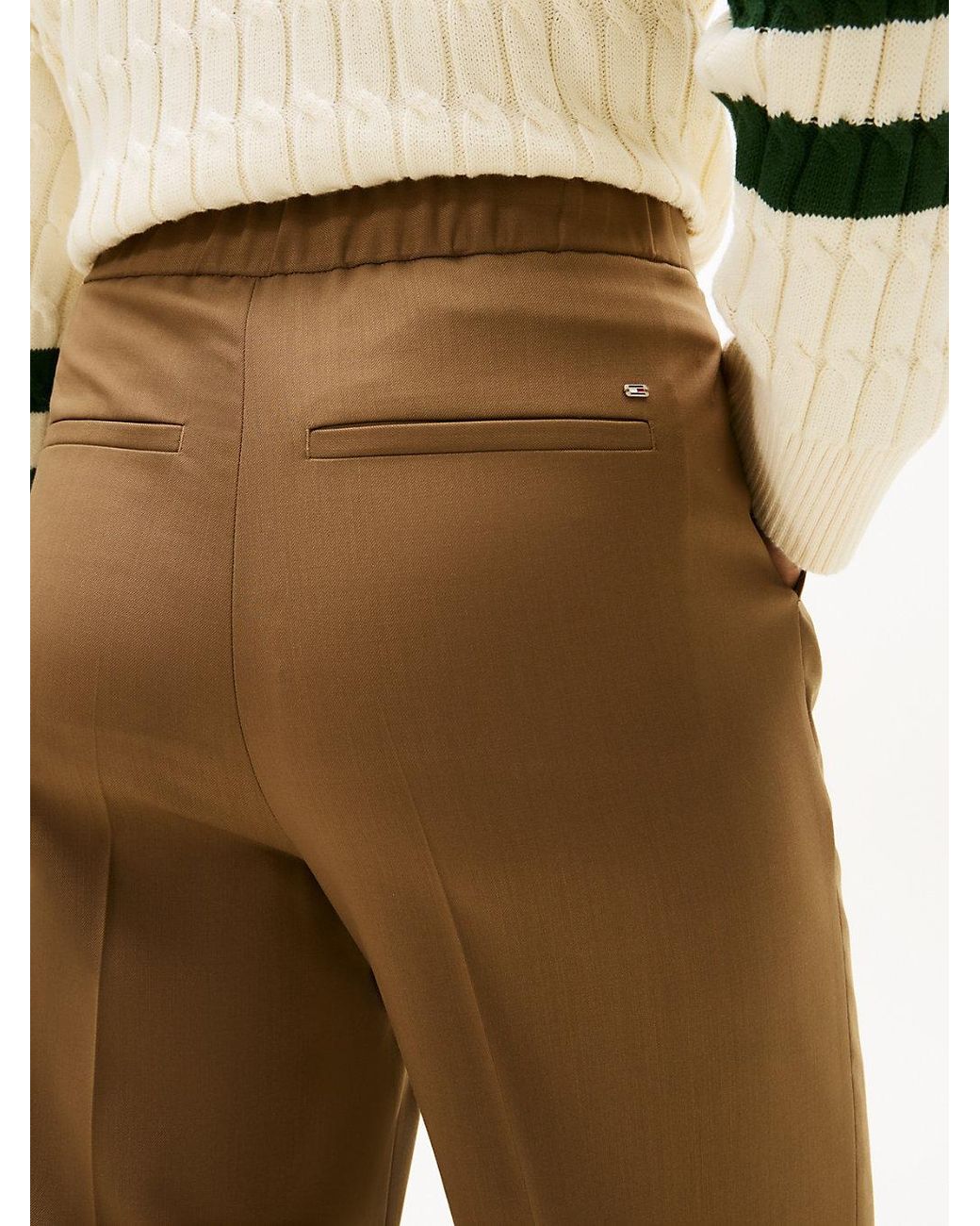 Tommy Hilfiger Natural Timeless Wool Blend Wide Leg Trousers