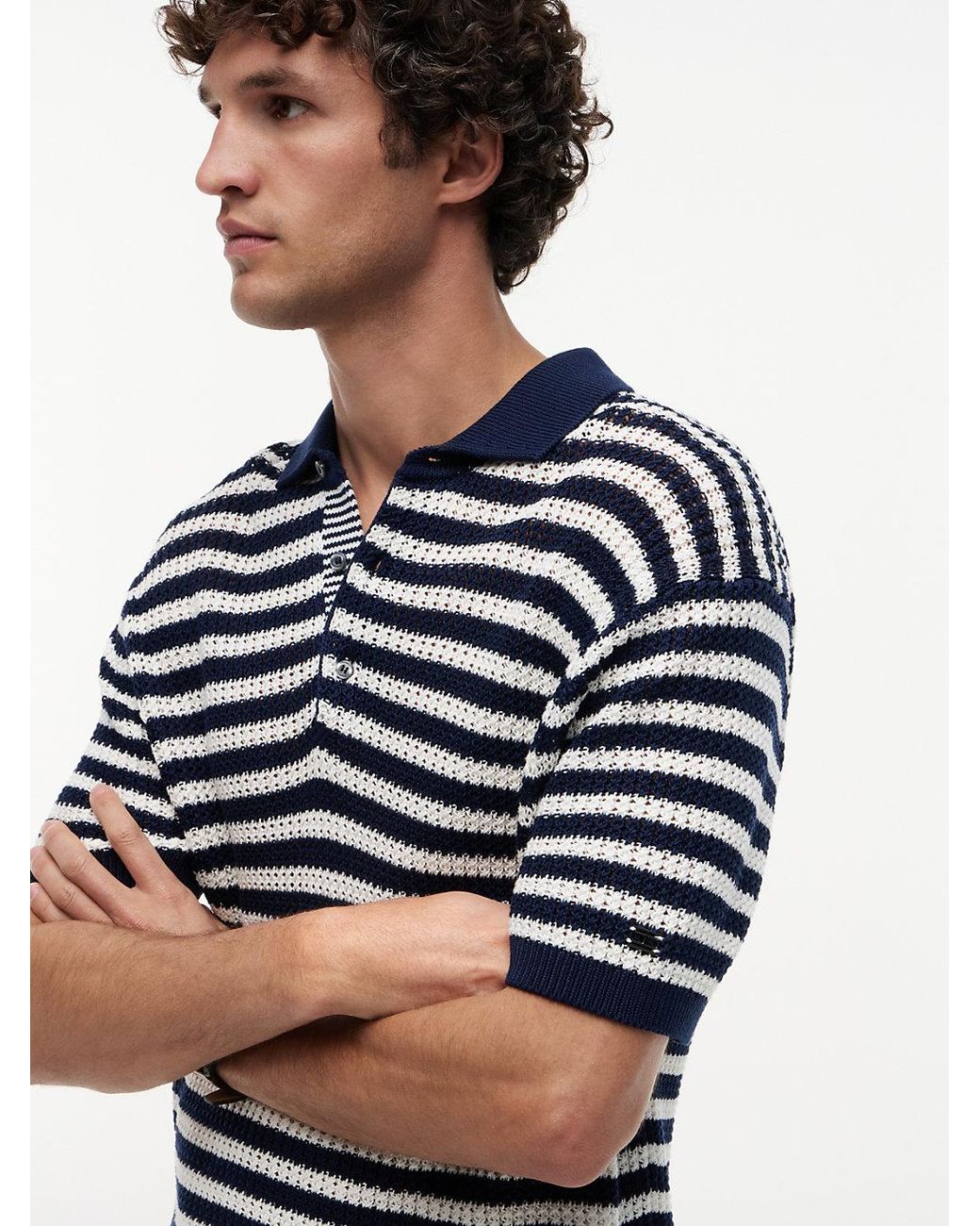 Tommy Hilfiger Blue New York Label Relaxed Fit Knit Polo Shirt for men