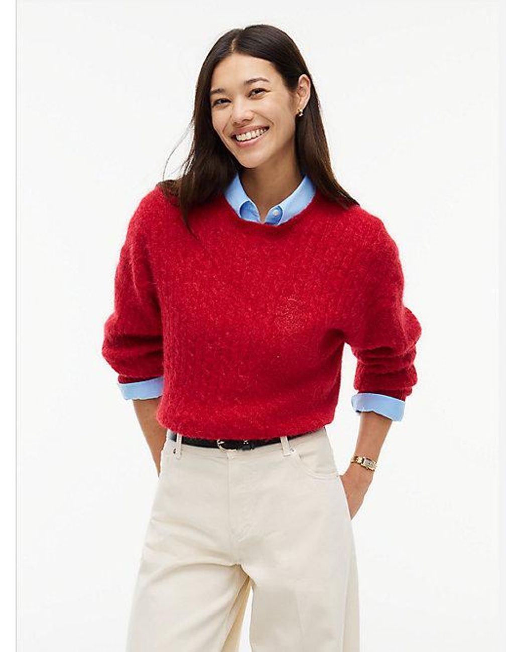 Tommy Hilfiger Red Crest Cable Knit Alpaca Wool Blend Jumper