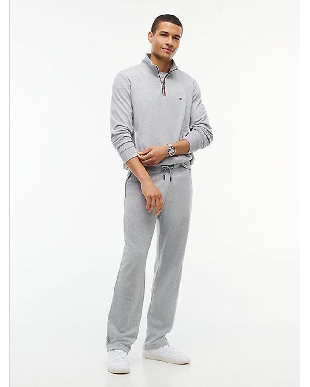 Tommy Hilfiger Gray Global Stripe Terry Quarter Zip Sweatshirt for men