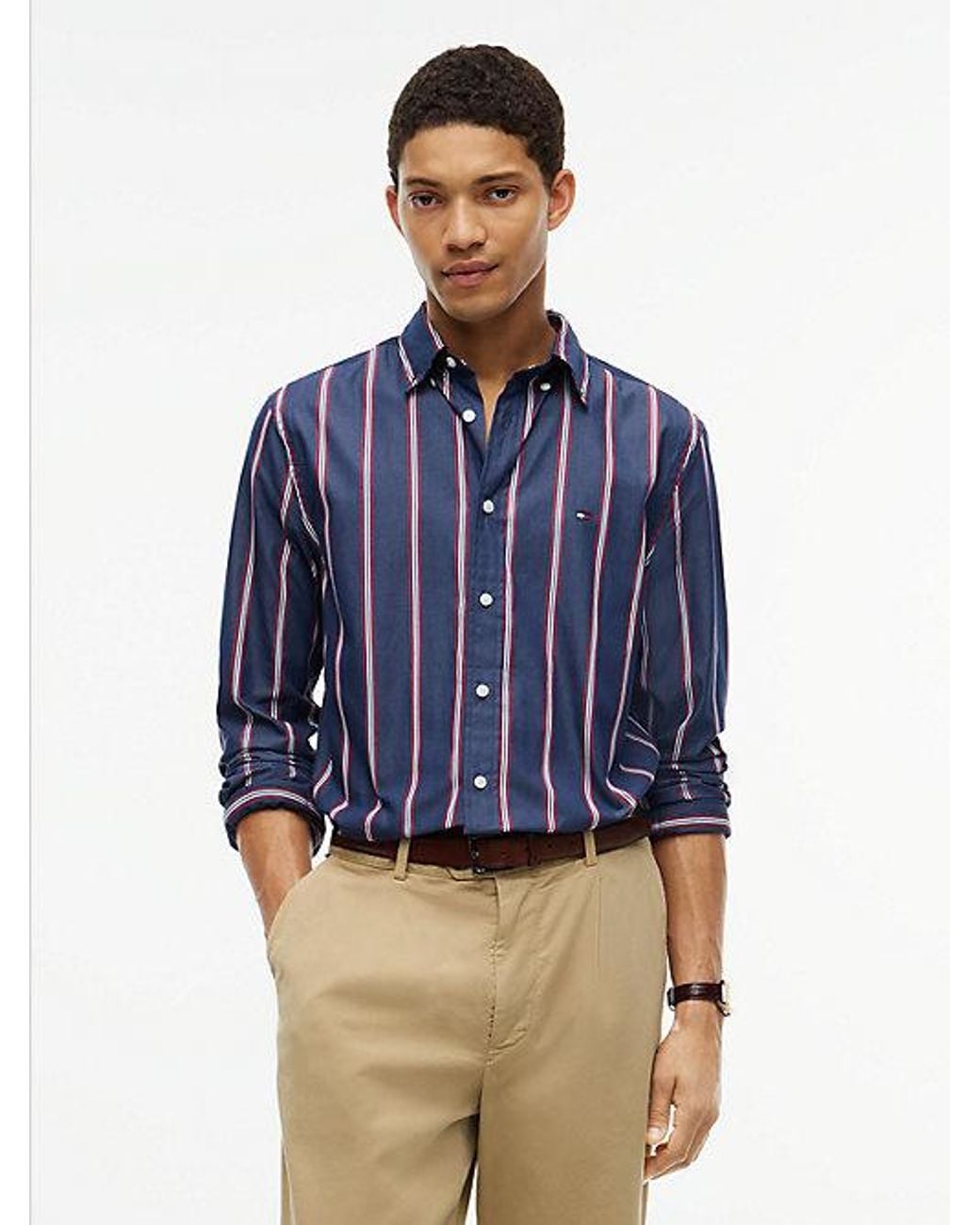 Tommy Hilfiger Blue Regular Fit Flex Stripe Poplin Shirt for men