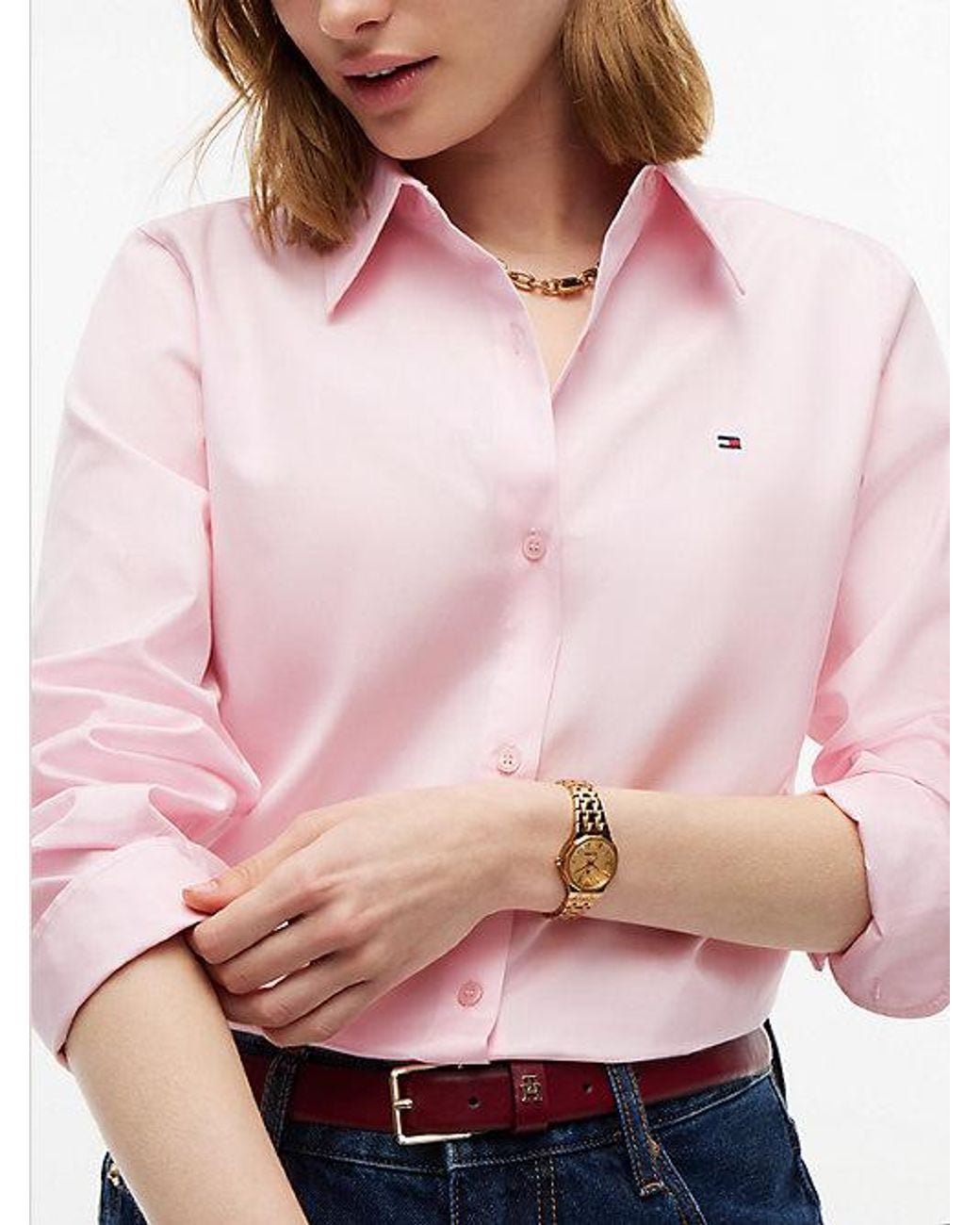Tommy Hilfiger Pink Regular Fit Flag Embroidery Poplin Shirt