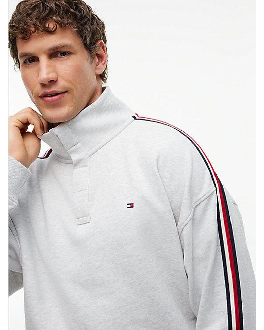 Tommy Hilfiger Gray Global Stripe Button Lounge Sweatshirt for men