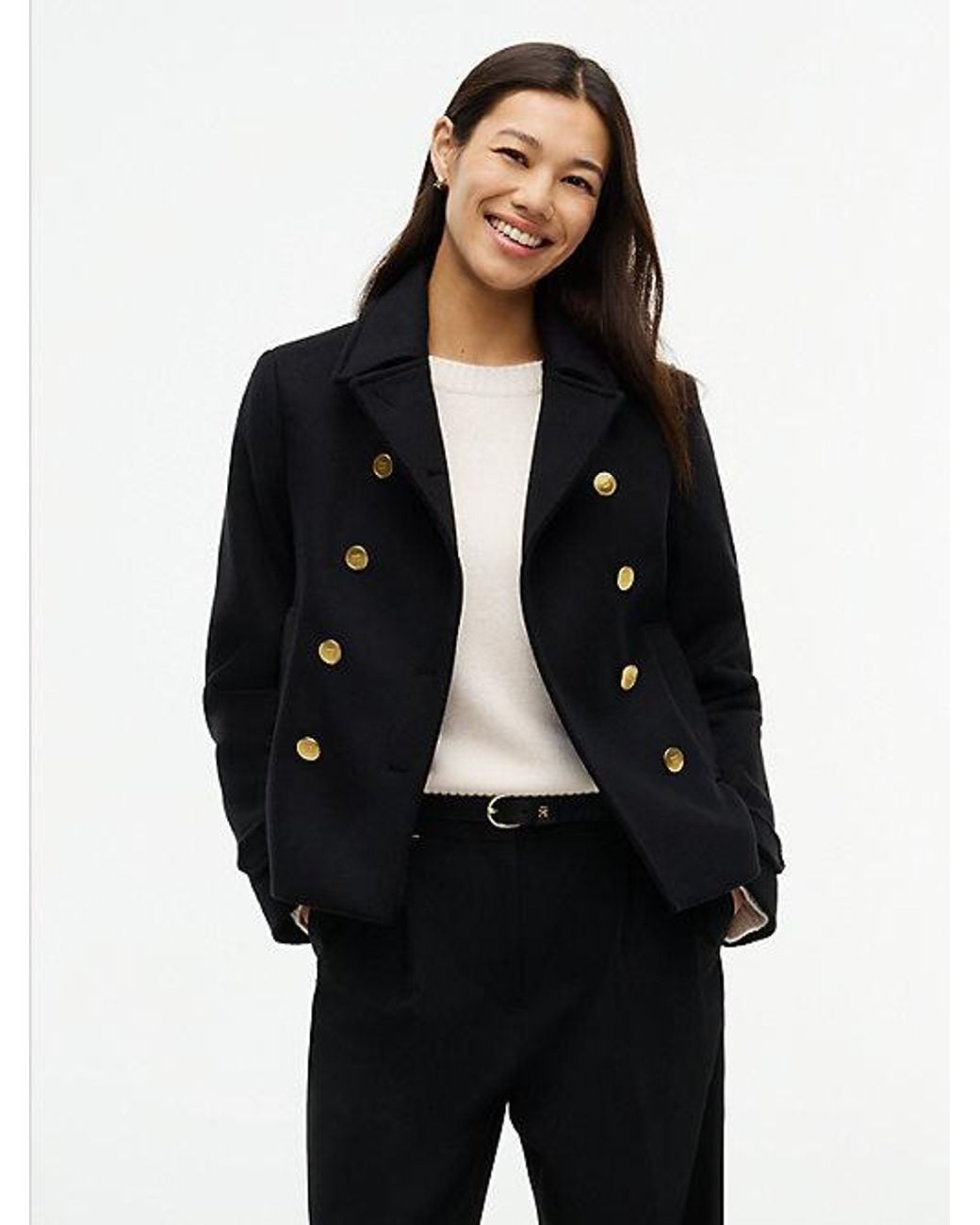 Tommy Hilfiger Black Manteco Wool Blend Slim Peacoat Jacket