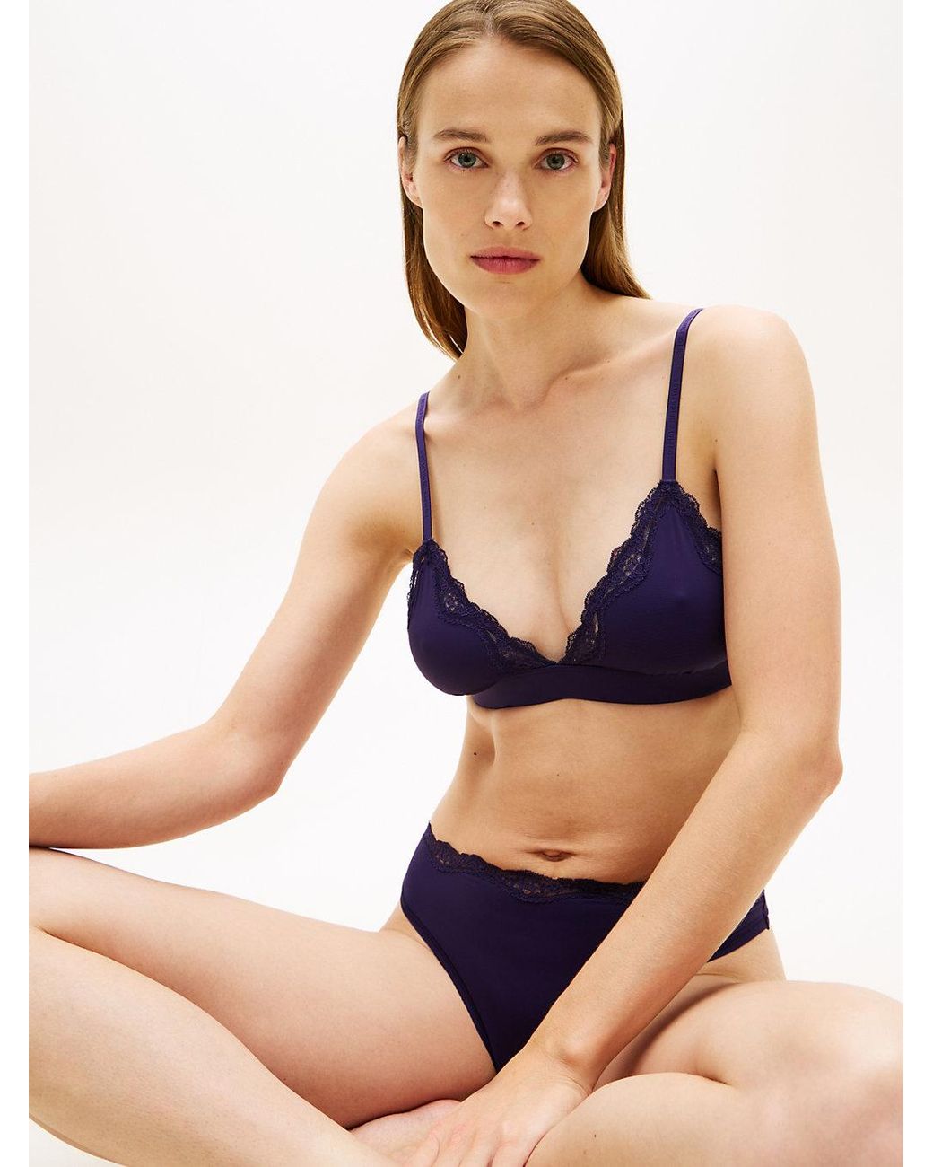 Tommy Hilfiger Blue Lace Trim Microfibre Triangle Bra