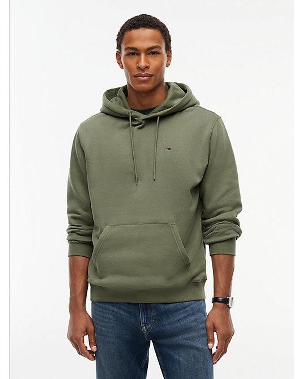 Tommy Hilfiger Green Tommy Jeans Flag Embroidery Fleece Drawstring Hoody for men