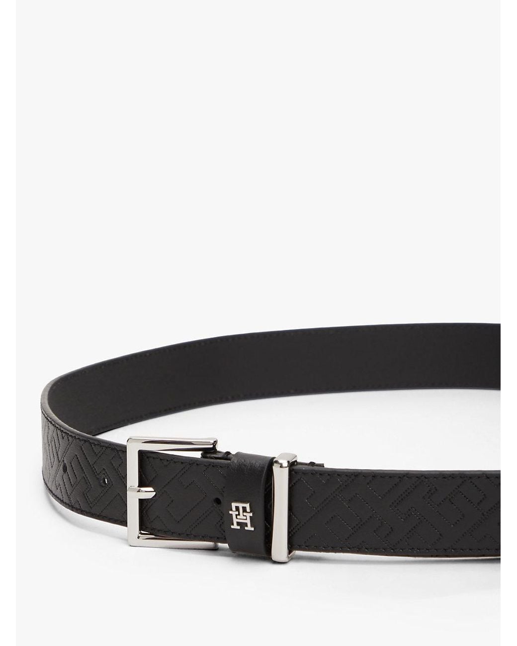 Tommy Hilfiger Black Th Monogram Square Buckle Leather Belt