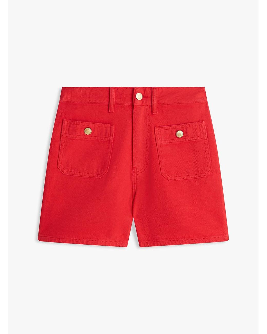 Tommy Hilfiger Red Tone Button High Rise Denim Shorts