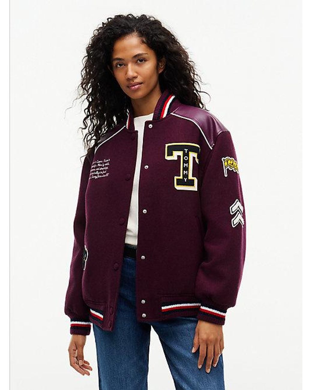 Tommy Hilfiger Purple Tommy Jeans Global Stripe Multi Logo Varsity Jacket