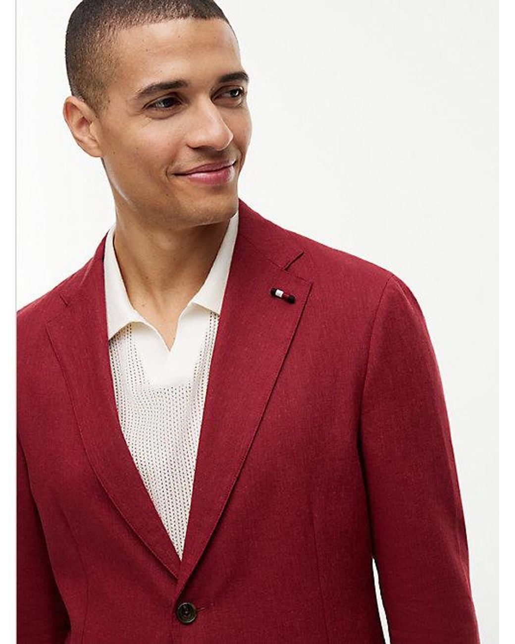 Tommy Hilfiger Red Regular Fit Linen Blend Single Breasted Blazer for men