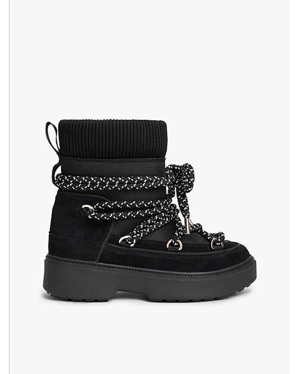 Tommy Hilfiger Black Water Resistant Cleat Lace Up Snow Boots