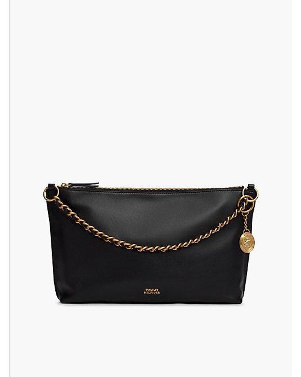 Tommy Hilfiger Black Leather Chain Strap Shoulder Bag