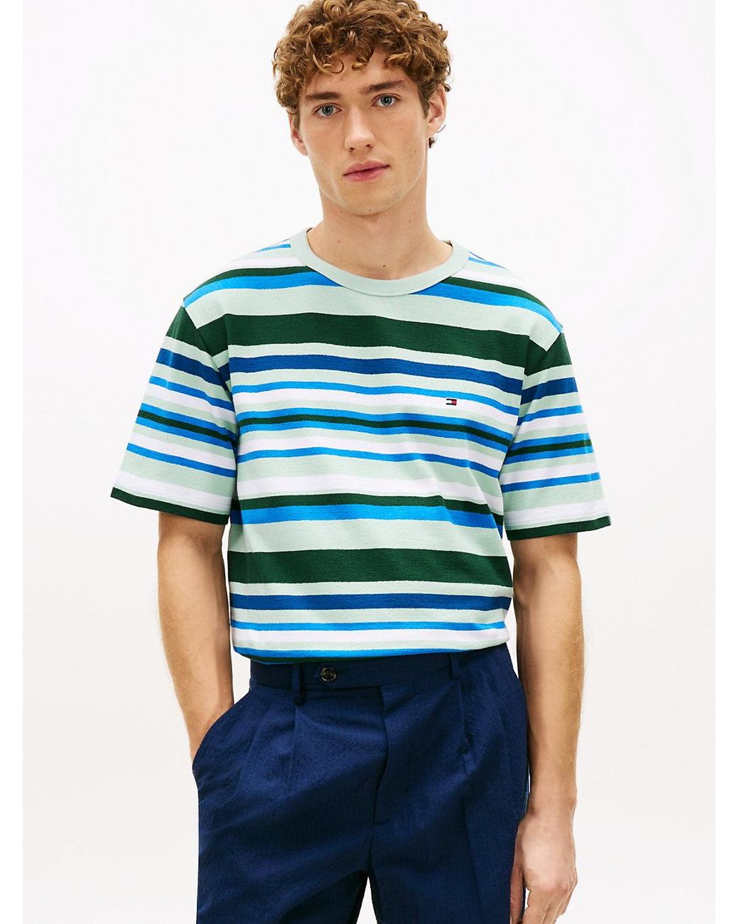 Tommy Hilfiger Blue Stripe Crepe Jersey Relaxed T-Shirt for men
