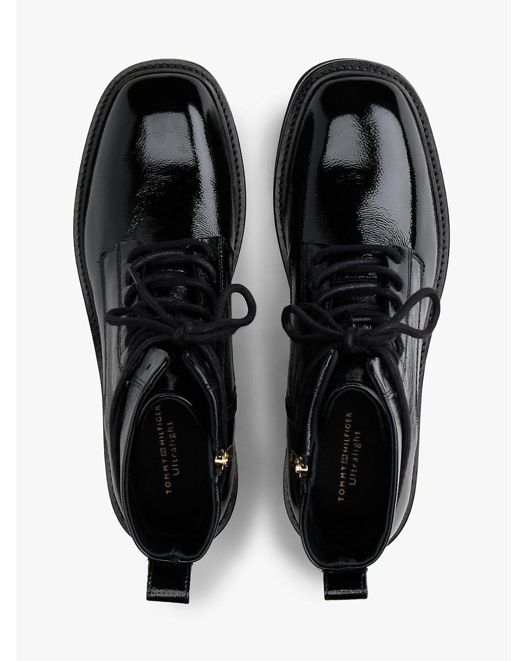 Tommy Hilfiger Black Crinkle Leather Lace-Up Ankle Boots