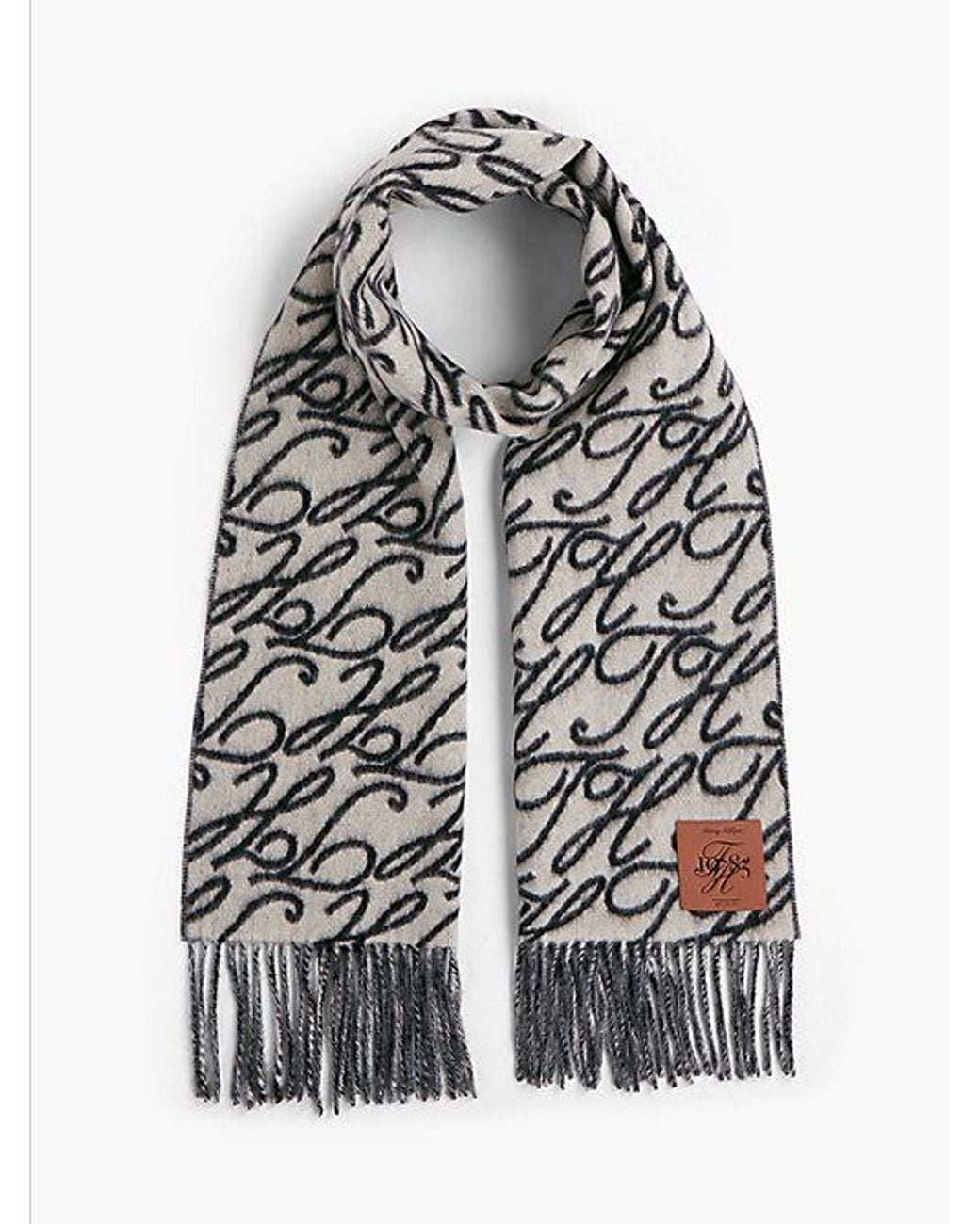 Tommy Hilfiger White Pure Wool Logo Print Scarf