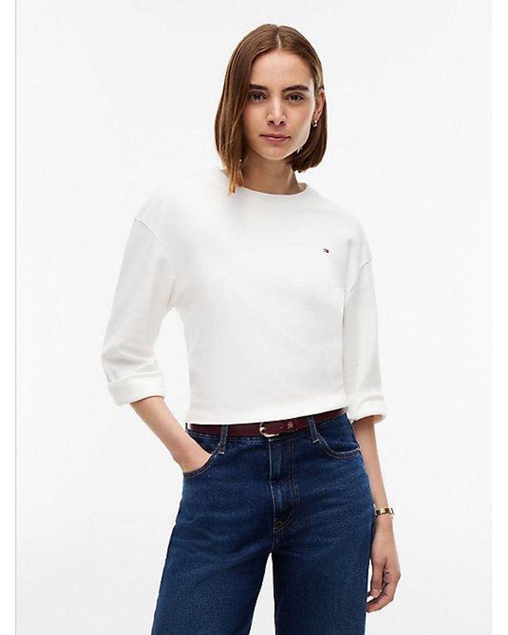 Tommy Hilfiger White Interlock Knit Relaxed Long Sleeve T-Shirt