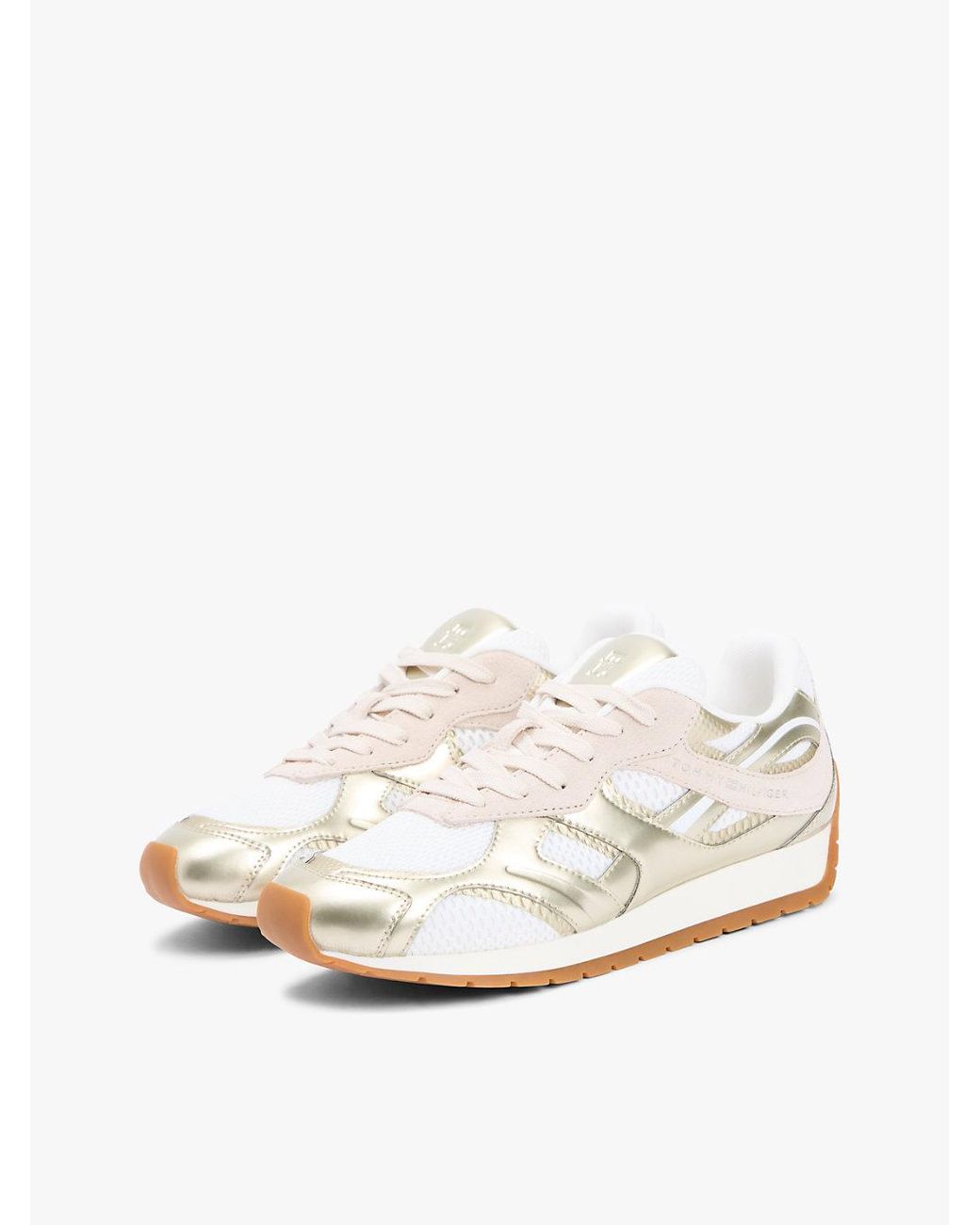 Tommy Hilfiger White Mixed Texture Metallic Trainers With Leather