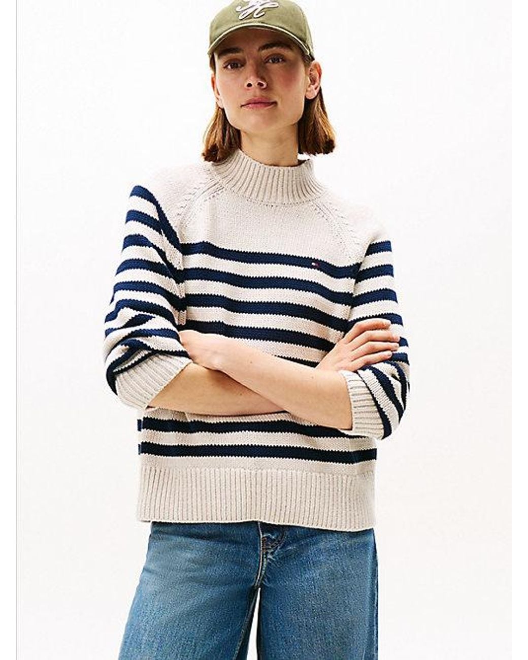 Tommy Hilfiger Gray Stripe Mock Neck Relaxed Jumper