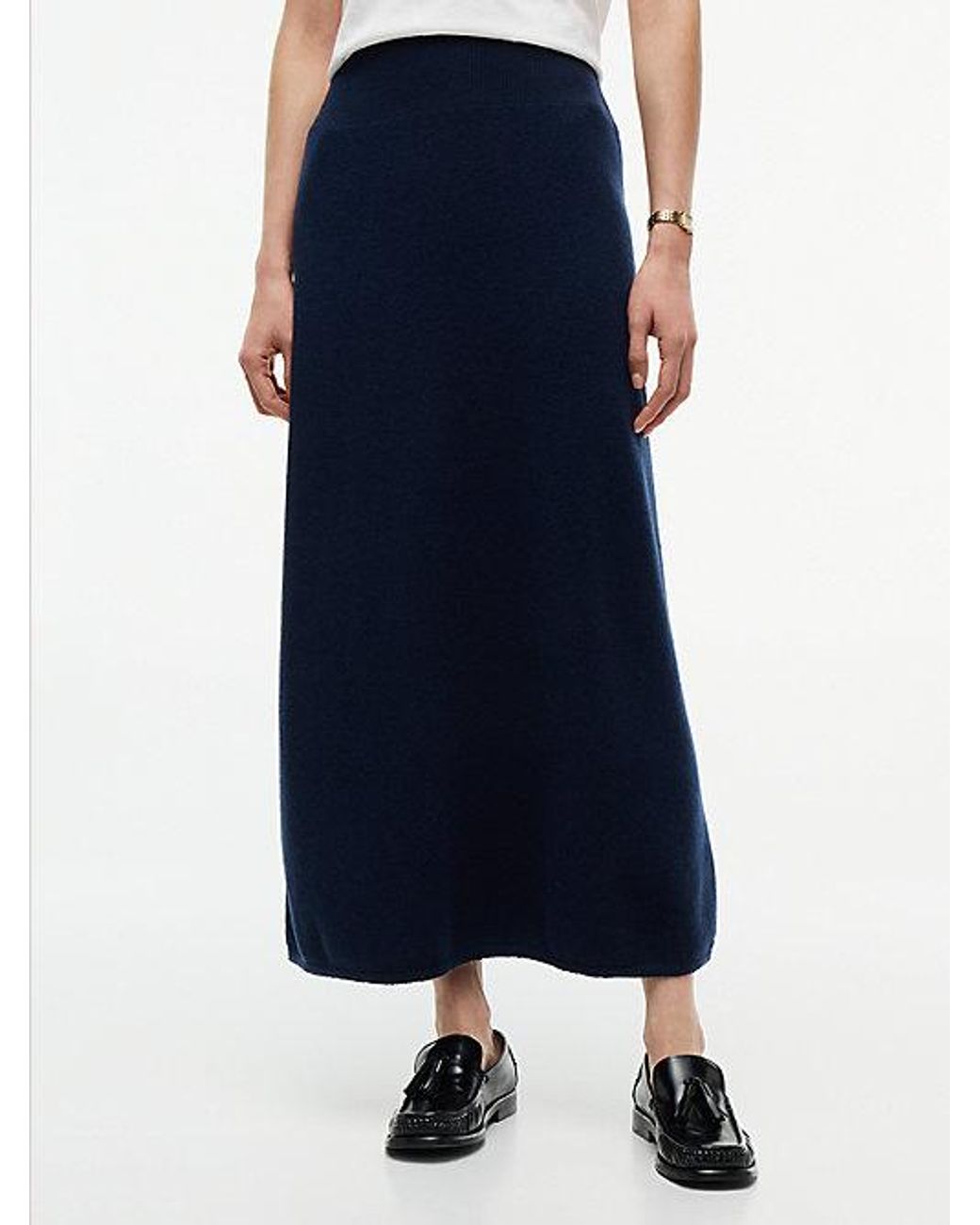 Tommy Hilfiger Blue Pure Wool Jersey Straight Midi Skirt