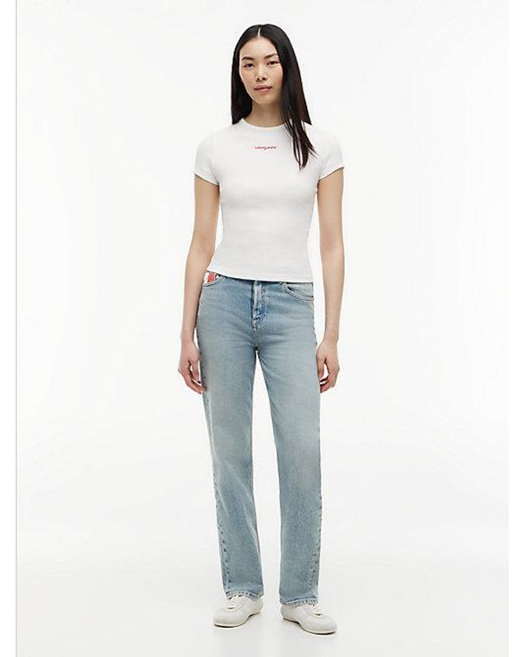 Tommy Hilfiger White Logo Ribbed Slim T-Shirt