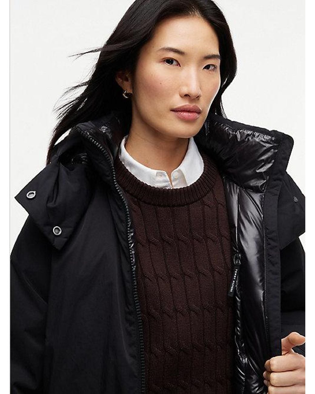 Tommy Hilfiger Black Shiny Water Repellent Down Hooded Parka