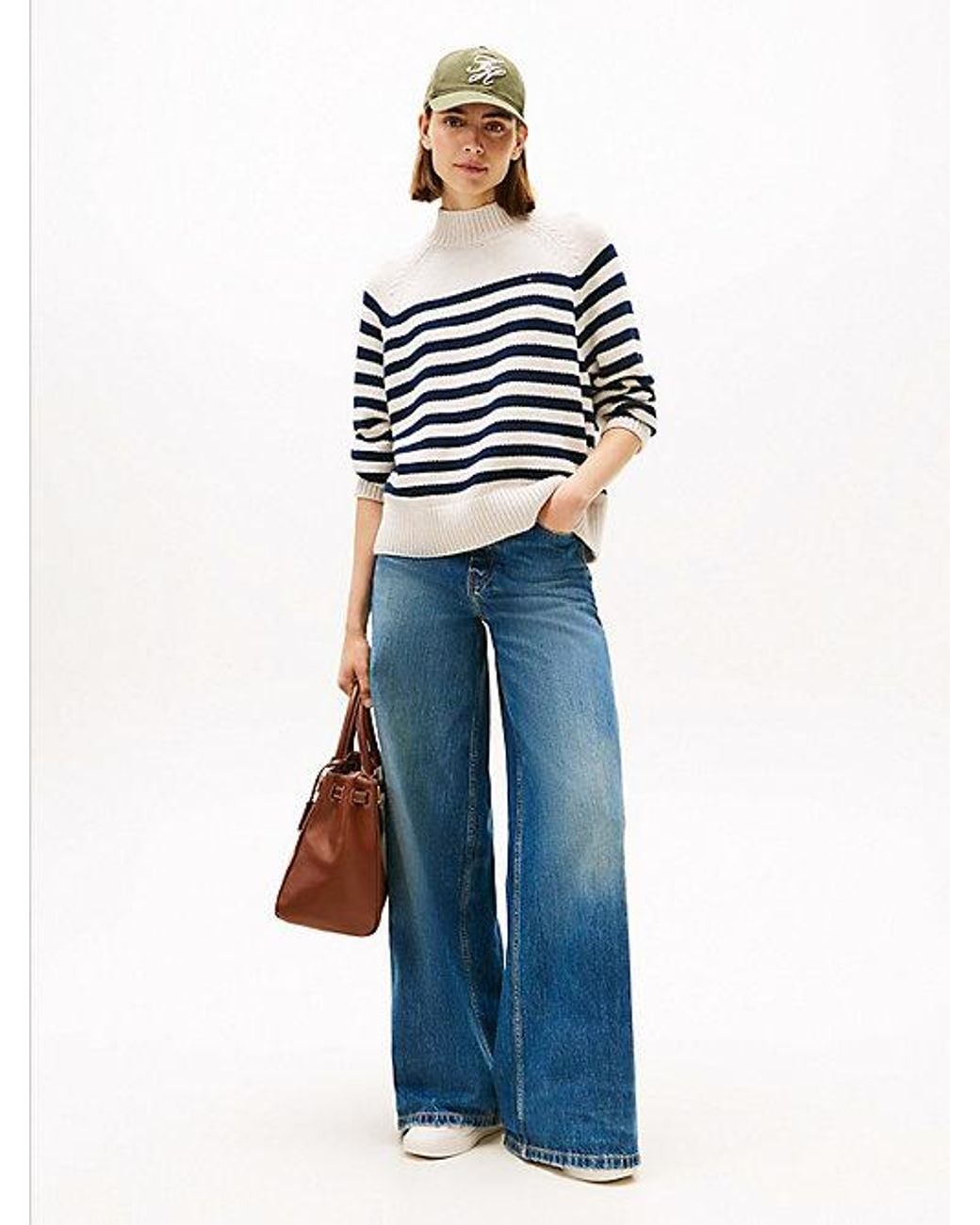 Tommy Hilfiger Gray Stripe Mock Neck Relaxed Jumper